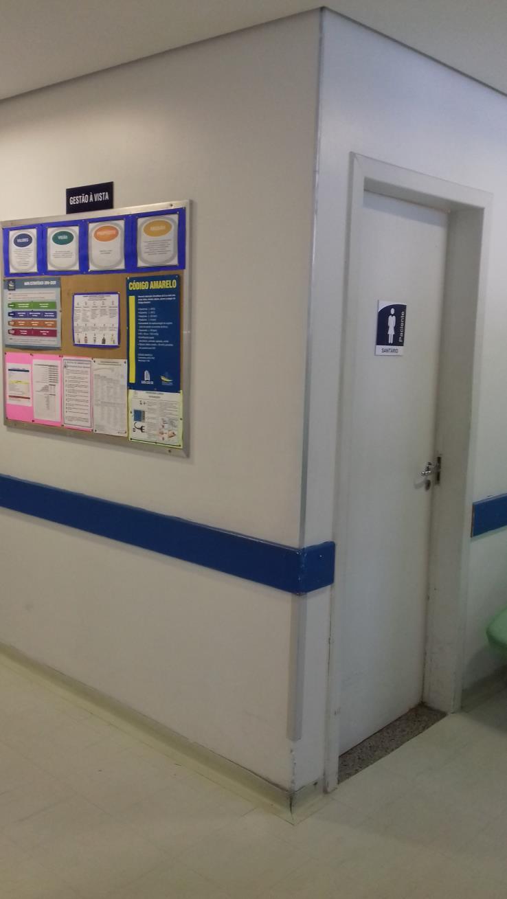 Foto 1: Vista da porta do banheiro coletivo dentro da sala de pré-parto.
