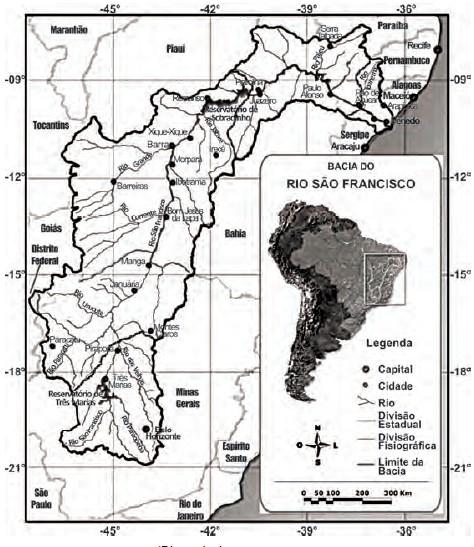 Com base no mapa ao lado e nos conhecimentos sobre a bacia hidrográfica do Rio São Francisco, ou do Velho Chico, como é conhecido, responda aos itens a seguir.