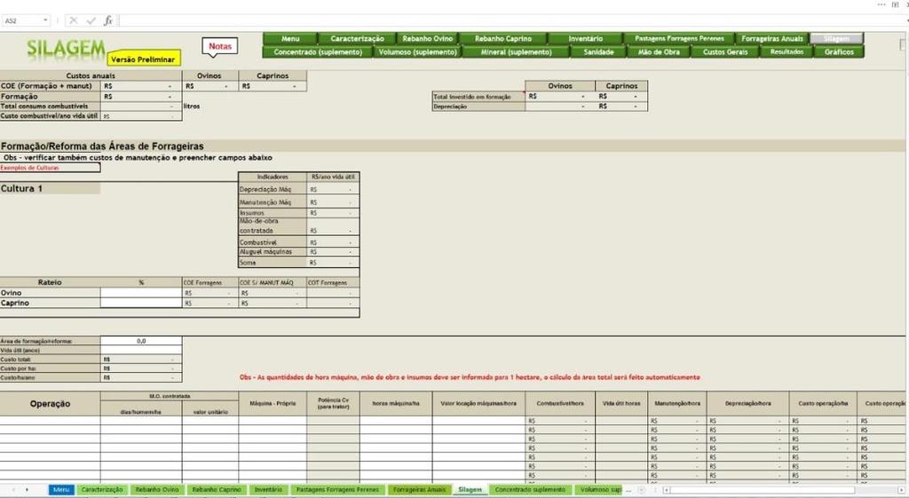 Figura 12. Aba de informações de plantio de culturas para produção de silagem.