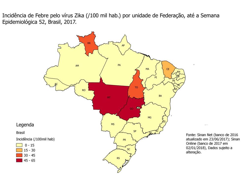 Mapa 3- Incidência de Febre pelo Vírus Zika (/100 mil hab.