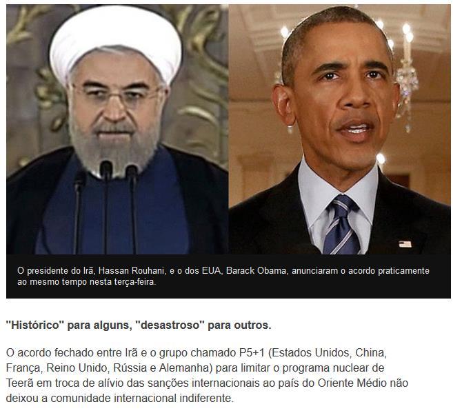 BBC. Brasil 2015/07/15 : Os pontos chave do acordo O Irã não produzirá urânio enriquecido por 15 anos. Também descartará 98% do material nuclear que possui.