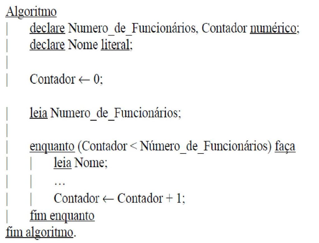 Variantes laço enquanto-faça CONTROLADO POR CONTADOR Quando se sabe o