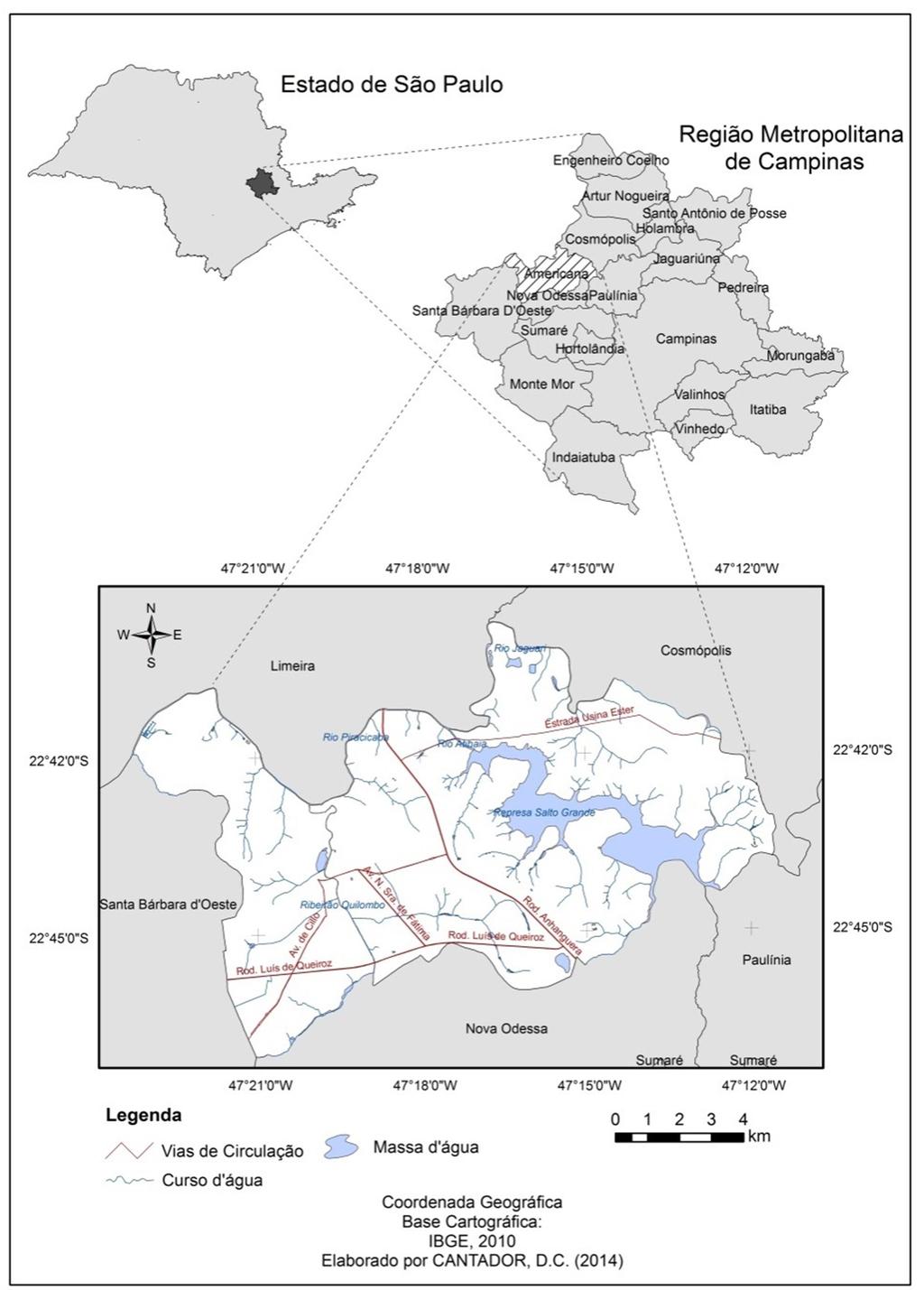 Figura 1 - Mapa de Localização do município de Americana - SP. Fonte: CANTADOR (20