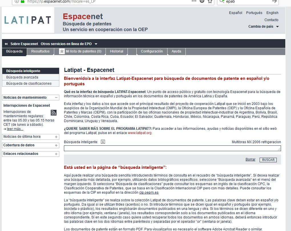 European Patent Office EPO (https://lp.espacenet.