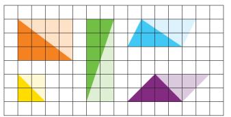 Você lembra como se calcula a área de um triângulo? Observe as figuras. Em cada uma delas há uma parte mais escura, que forma uma região triangular.