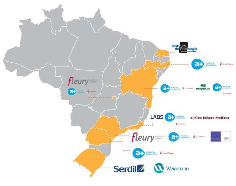 Marcas reconhecidas, com foco no segmento premiume intermediário-alto segmento de alto crescimento e margem. Onde atuamos Fleury: Melhor e mais confiável marca no Mercado Brasileiro.
