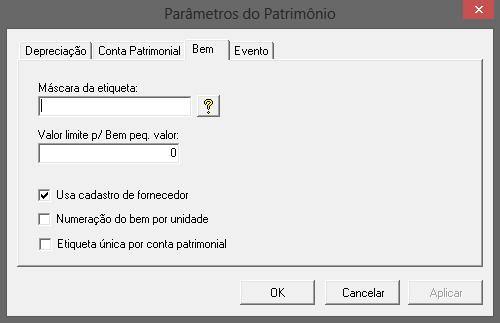 10.3 Aba Bem Permite a definição da máscara da etiqueta do bem, assim como o valor limite para bens de