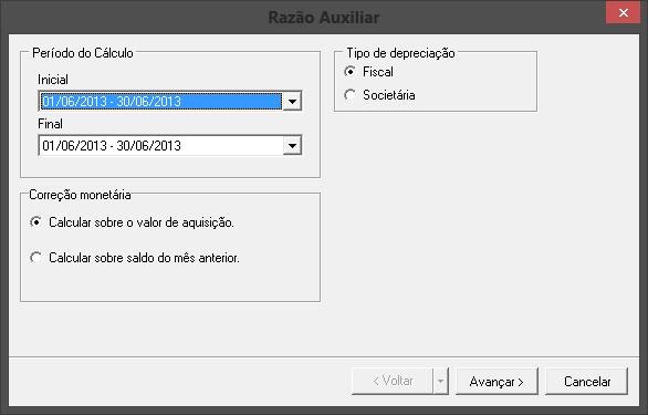 16.5 Relatório Razão Auxiliar societária. PAT_RelRazaoAuxiliar.dll Emite o Razão Auxiliar, com a opção de escolher o tipo de depreciação fiscal ou 16.