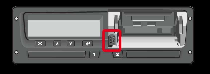 Ler dados da memória de massa Stoneridge SE5000 No Stoneridge SE 5000, no lado direito, há uma interface atrás do tabuleiro de papel para descarregar a memória de massa.
