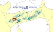 Figura 1 Mapa de localização das linhas sísmicas 0204-RL-0053, 0204-RL-0057 e 0204-RL-0058 destacadas em amarelo.