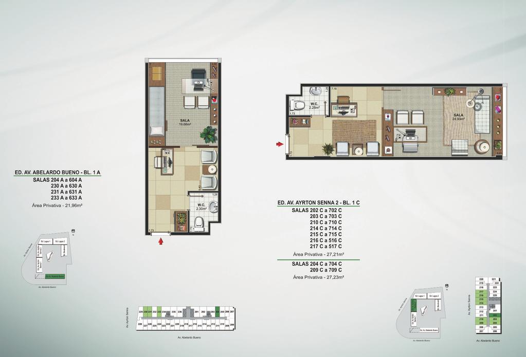 SALA DE 21M 2 SALA DE 27M 2 Notas: - Planta ilustrativa com sugestão de decoração.