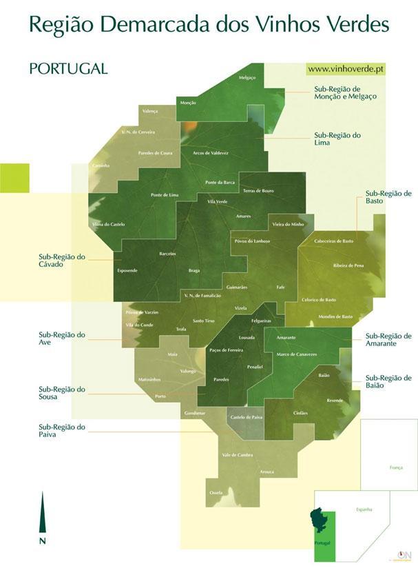 A Região Demarcada dos Vinhos Verdes está, segundo a Portaria nº. 28/2001 e a Portaria nº.