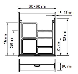 490mm com suplementos suspensos. 100mm.