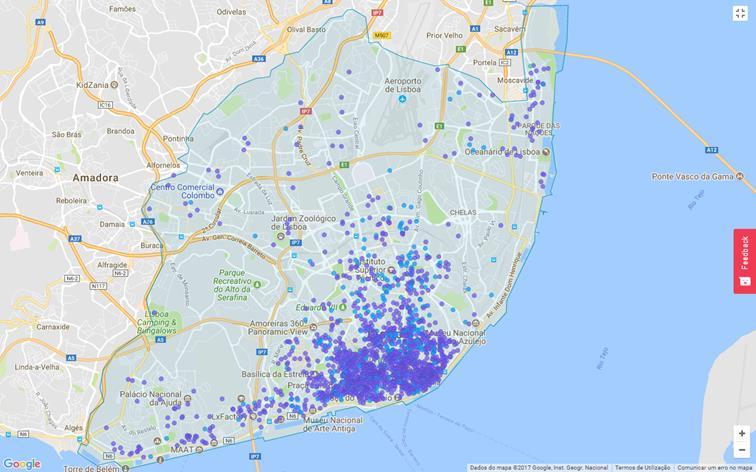 Figura 1 - Propriedades Airbnb activas em Lisboa Fonte: AirDNA (2017),