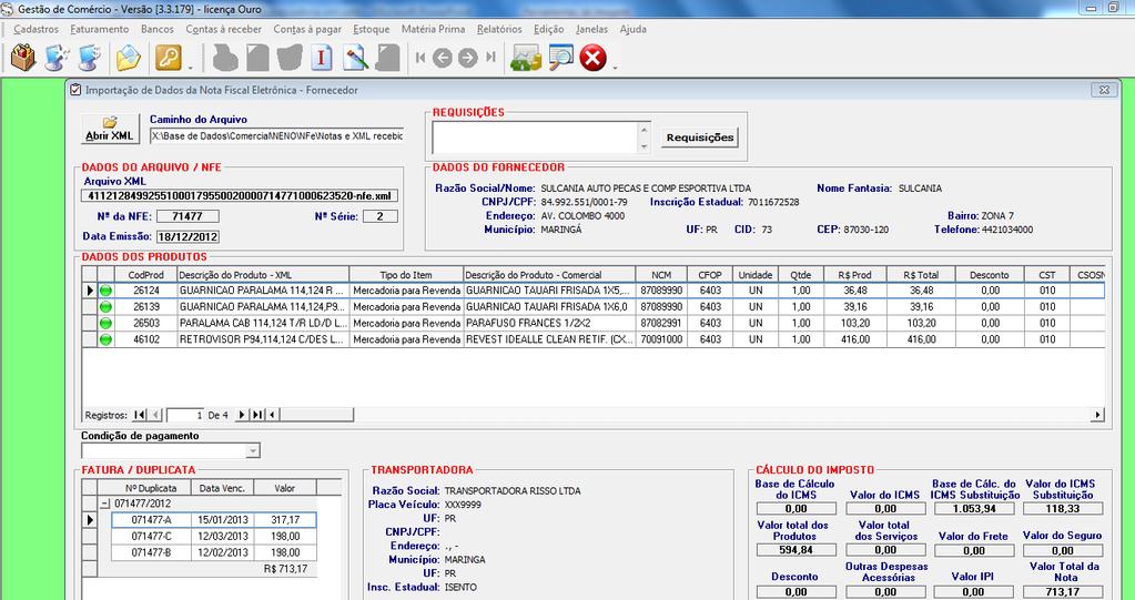 Verifica-se que todos os cálculos de impostos e