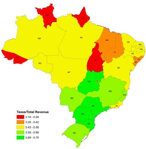 4 ANEXOS QUESTÕES FISCAIS INTERGOVERNAMENTAIS A dependência dos estados brasileiros por transferências federais não é excessivamente grande na comparação internacional.