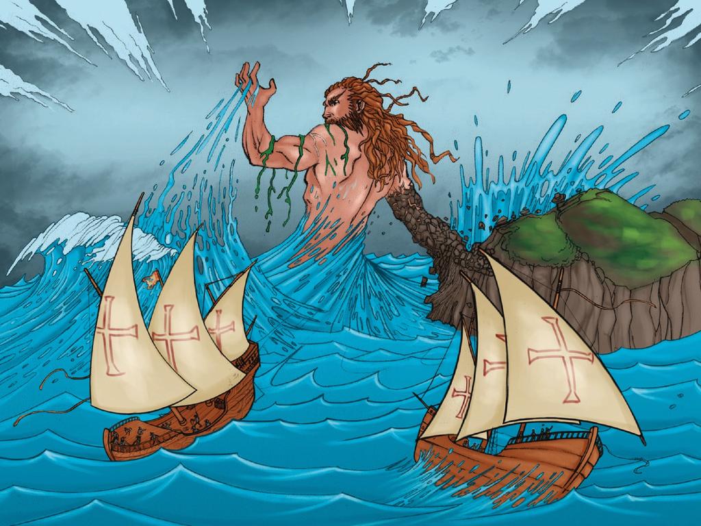 47 O Gigante Adamastor O Adamastor é uma figura da mitologia grega que o poeta Luís de Camões recriou n Os Lusíadas. Simboliza as forças da Natureza adversas, como as tempestades e o nevoeiro.