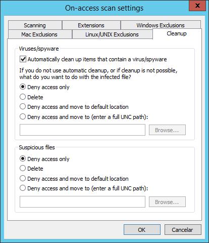 Na guia Cleanup, marque a opção Automatically clean up item that contain a vírus/spyware, e