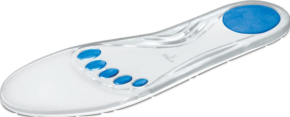 A palmilha plana especial (ponto azul) pode ser usada por qualquer pessoa no tratamento de dores e doenças dos pés.
