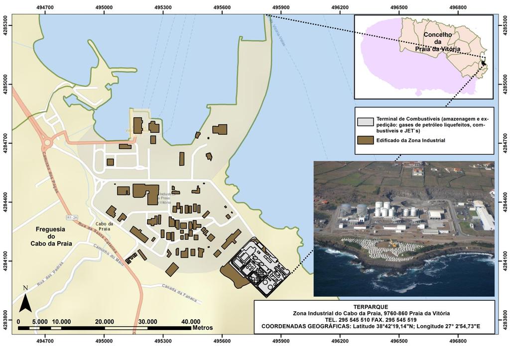 1.1 Caracterização do Estabelecimento O TCPV localiza-se na Zona Industrial da freguesia de Cabo da Praia e corresponde a uma unidade integrada de armazenamento de combustíveis de duas entidades