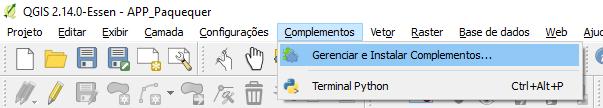Acessando o menu de instalação de complementos no QGIS 15.