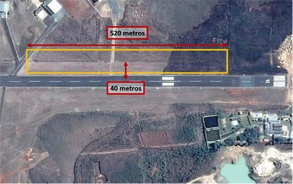 Verificou-se que a vala de escoamento de água estendia-se por aproximadamente 520 metros ao longo da lateral direita da pista 26, estando totalmente