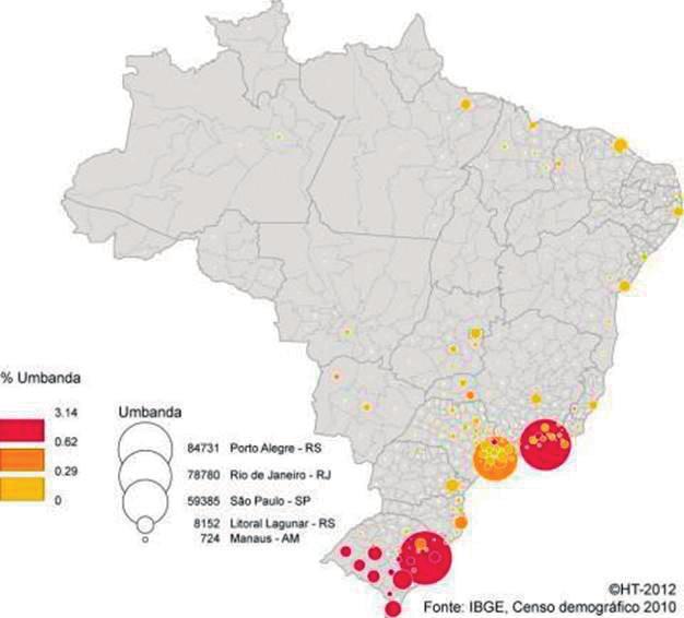 144 Intolerância Religiosa no Brasil - Relatório e Balanço A repartição dos espíritas, fora uma concentração no Rio Grande do Sul similar à da