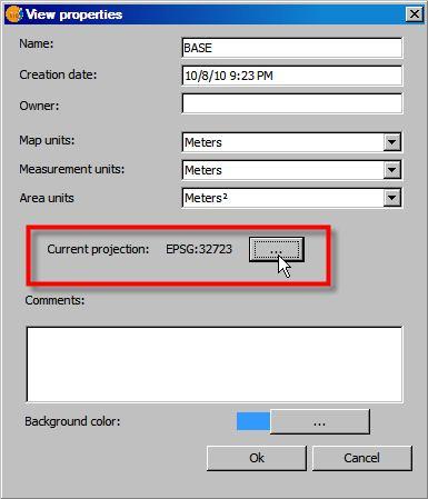 Altere a projeção da Vista de acordo com a projeção do arquivo shapefile modificado.