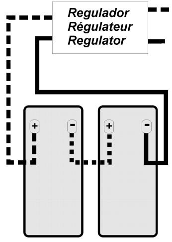 4.9 Ligação bateria (Conector J10) Atenção: A saída das baterias fornece 32VDC (± 10%) (sem regulação).
