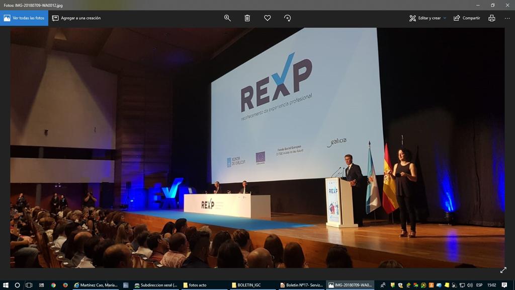 Acto de Entrega de Acreditacións e Certificados REXP 2017 O día 14 de xullo de 2018, no Pazo de Congresos e Exposicións de Santiago de Compostela, tivo lugar o acto de