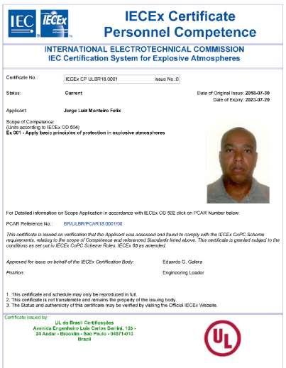 Exemplo de certificado emitido para empresa Brasileira de prestação de