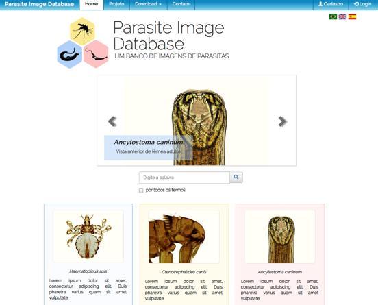 Figura 2 Tela de início do portal Parasite Image Database.