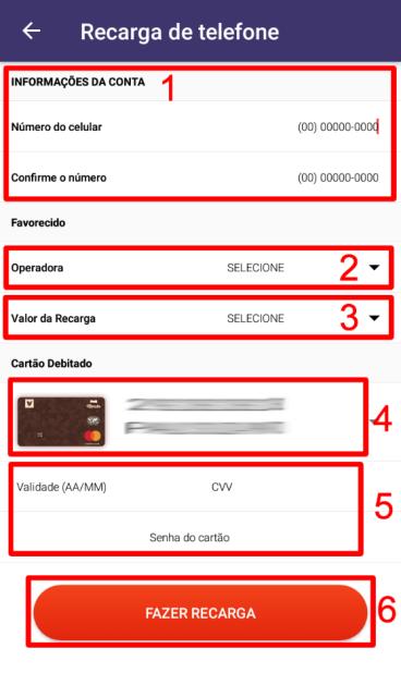 Recarga de Telefone Esta funcionalidade está disponível através das opções no Menu Inferior (5) (Figura 2) ou Menu Lateral (8) (Figura 3).