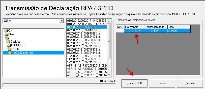 mês (es) de referência Se for RPA será liberado o botão Enviar para