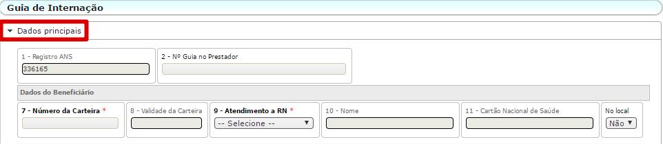 1.3 Guia de Internação. Acesse o menu Guias e clique em Guia de Internação e aguarde o carregamento do formulário de preenchimento da guia.