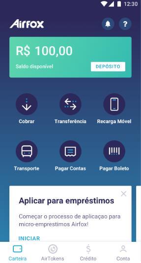 dinheiro para outros usuários por número de celular ou QR code Cobrar de outros usuários Pagar contas e boletos Recarga de celular