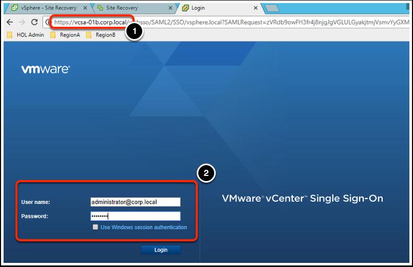 Fazer login no vsphere Client para RegionB 1. Verifique se o vcenter Web Client de vcsa-01b.corp.