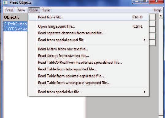 c) Terceira etapa: Neste momento, passamos a operar com o programa, com os seguintes comandos. 1 ) Abrir janela open e clicar na opção read from file, selecionar os arquivos criados (.txt e.