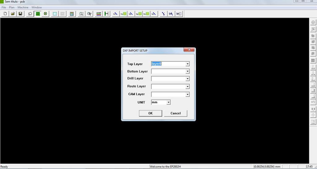 Abre-se o programa PCB PROTOTYPE, e em seguida se faz o seguinte ajuste, File System Setup, e em Machine Style, escolhe-se o modelo EP2006H (Referente a máquina existente no laboratório) 6.