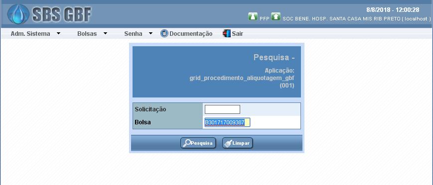 o processo BOLSAS, BOLSAS e APL00416 PROCEDIMETNO DE ALIQUOTAGEM GBF.