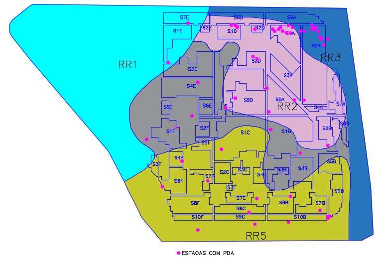 70 Figura 22 - Planta de locação das estacas (rosa) incluídas na presente pesquisa, conforme setores e regiões representativas 4.