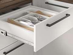 Numerous sizes and options for a cookware cabinet, with or without niches for a microwave and for an