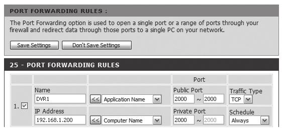 Passo 5. Reencaminhamento de Porta O reencaminhamento de porta deve ser configurado para aceder do exterior da rede do router a um computador ou DVR que estejam ligados ao router.