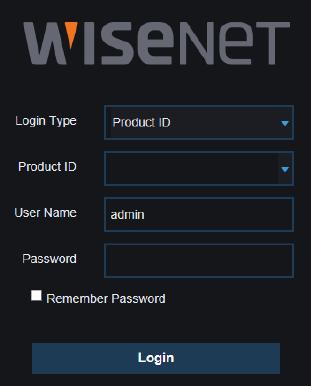 Passo 6.2 Acessar o DVR usando a informação de DDNS. 1. Execute o Cliente Wisenet e digite a informação DDNS encontrada no Passo 6.1. Quando usar HANWHA DDNS 1) selecione o ID de produto como o Tipo de login.