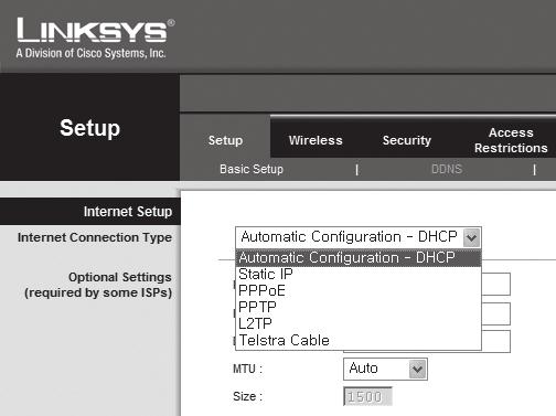 Verificar a ligação Após a ligação, o indicador de estado <DHCP Client> será exibido no topo do ecrã. Passo 4.1-Caso 3. LINKSYS WRT54G 1.