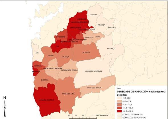 Fonte: Instituto Galego de Estatística (2017) En segundo lugar, cómpre indicar que a densidade de poboación destes territorios (121,2 e 139,4 habitantes/km 2, respectivamente) é bastante máis elevada