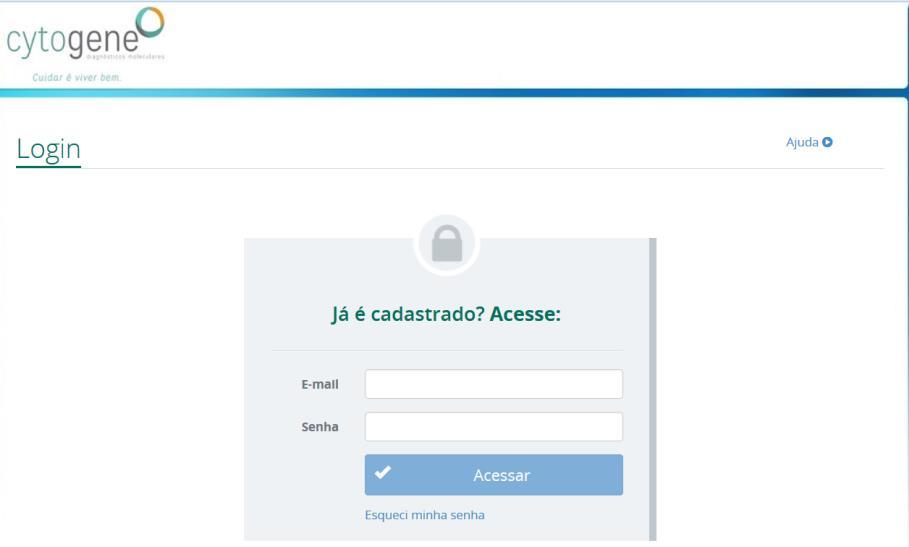 Neste momento você encontrará a tela para o cadastro do paciente e preenchimento de informações sobre o exame que será solicitado, além da realização do download e assinatura o Termo de Consentimento