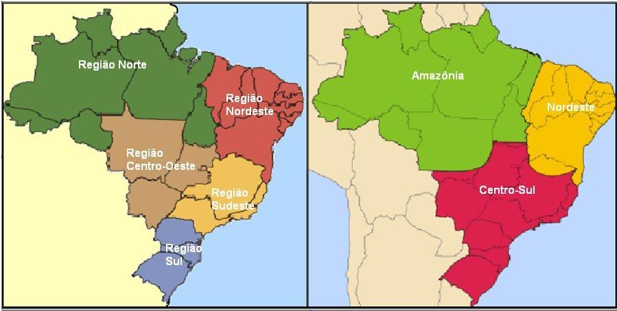 QUESTÃO 3 (CM 2018) ANALISE os mapas: Regionalização 1 Regionalização 2 Com base nos mapas