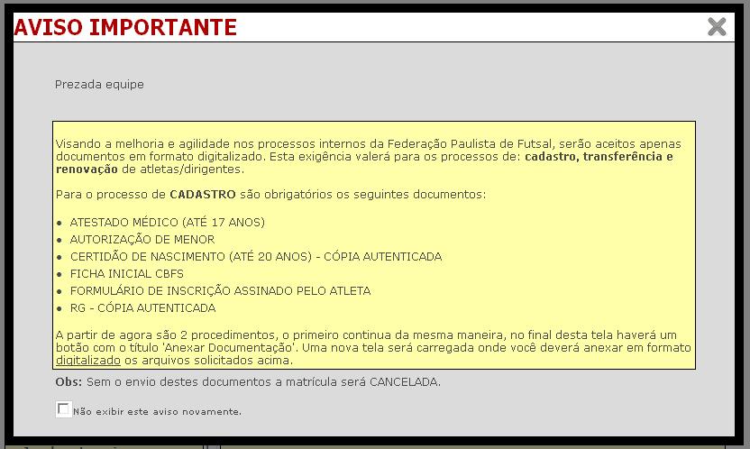 2a- AVISO IMPORTANTE Ao clicar em atleta irá aparecer o seguinte aviso: