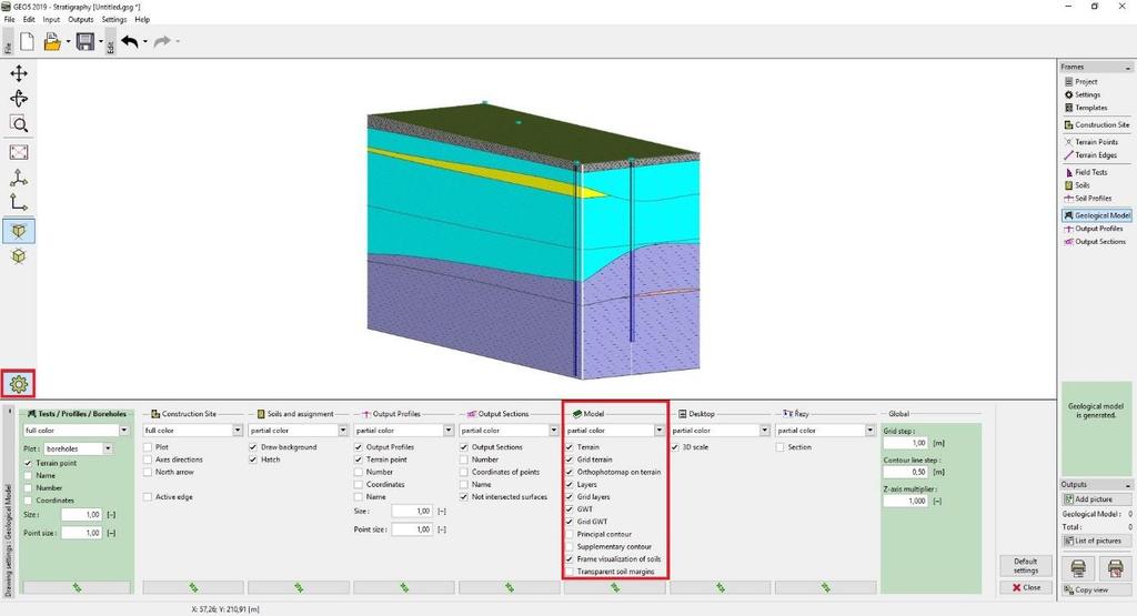 Janela Modelo Geológico visualização do subsolo Para melhor compreensão, abrimos as configurações de